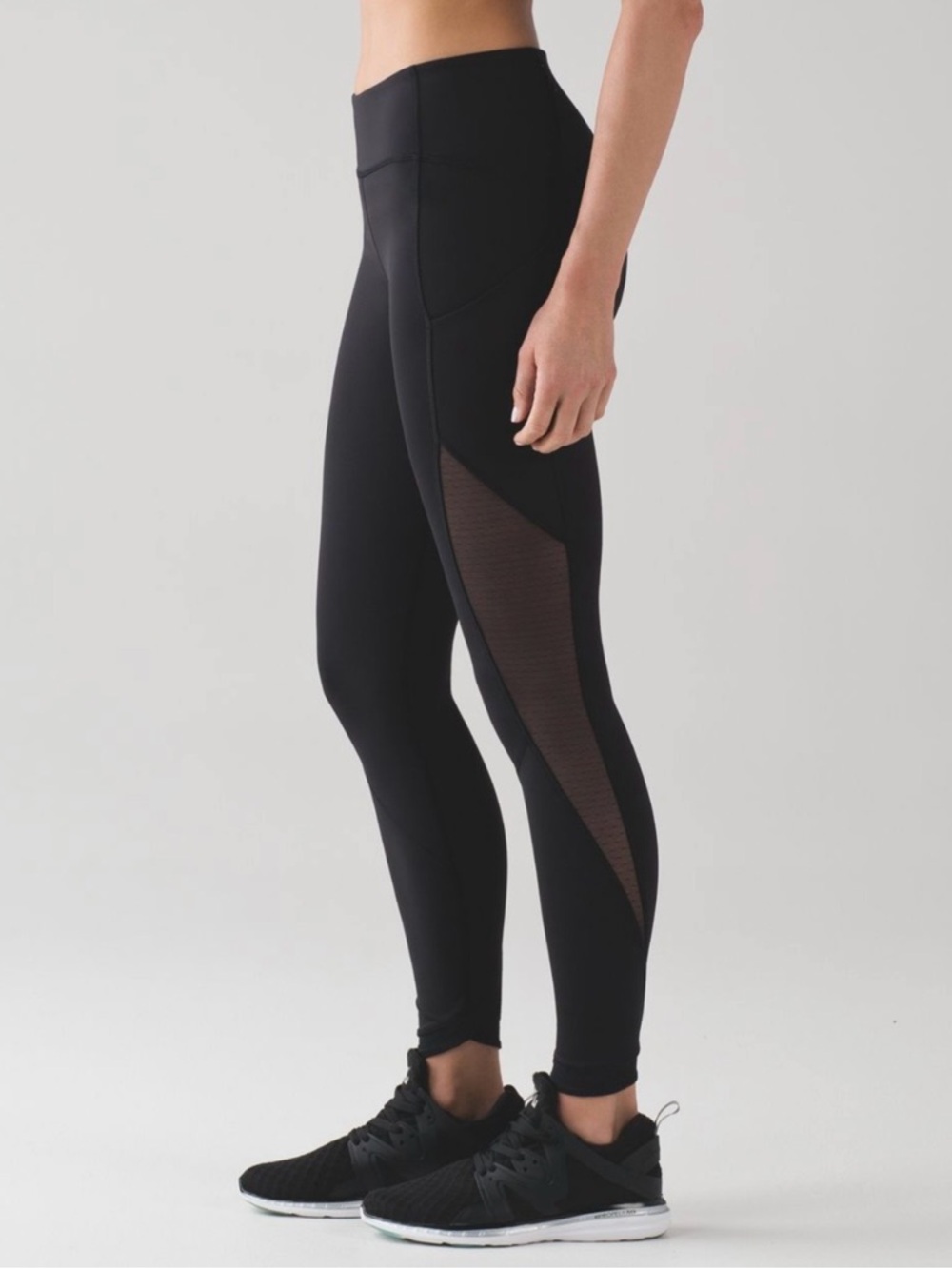 LULULEMON Sole Training 7/8 Tight Black Polka Dot Mesh Panel Leggings GUC